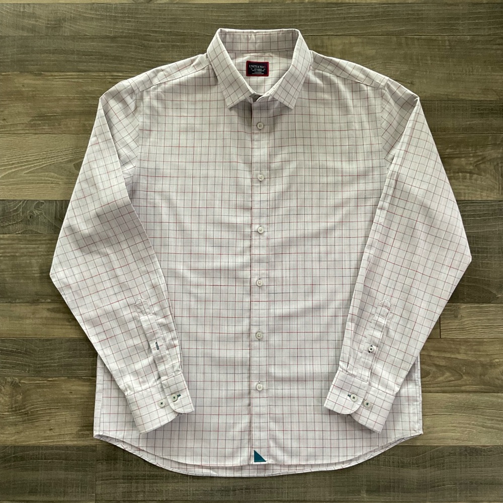 UNTUCKit Ernesto WF Button Up Shirt Men’s XL Slim Fit Light Grey Blue Red Cotton
